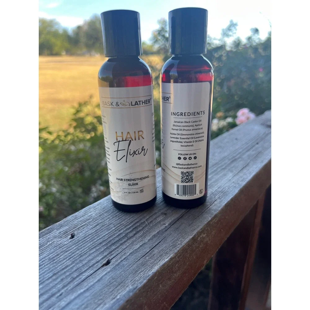 Bask & Lather Hair Strengthening Elixir 4oz Set of 2 Jamaican Black Castor Oil